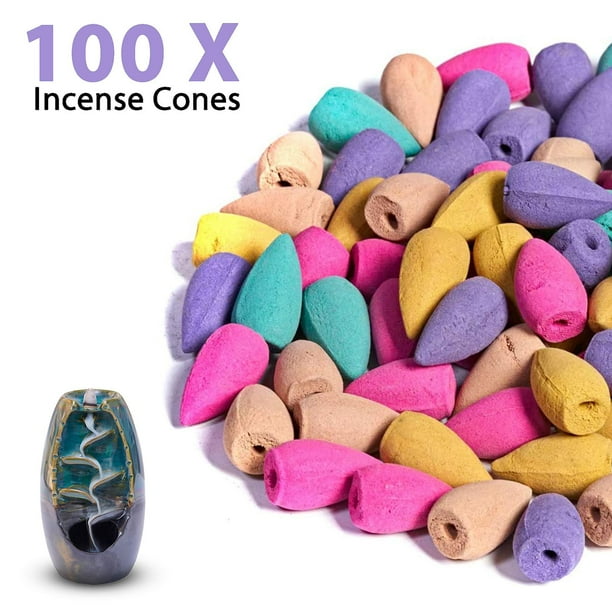 100 conos de incienso de reflujo para quemador de cascada, aromas naturales  mezclados para meditación de yoga, color aleatorio. Afortunado Sencillez