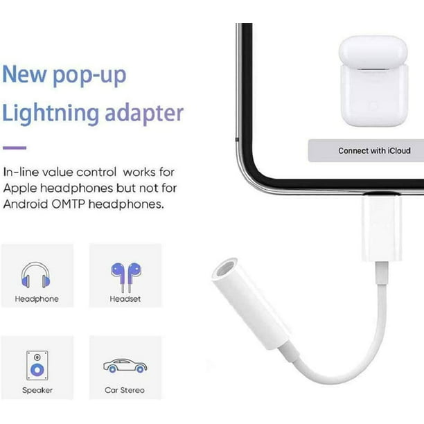 Adaptador de conector de auriculares Lightning a 3,5 mm de 2 paquetes para  Apple, cable auxiliar de audio y auriculares/auriculares estéreo Levamdar  YXX038