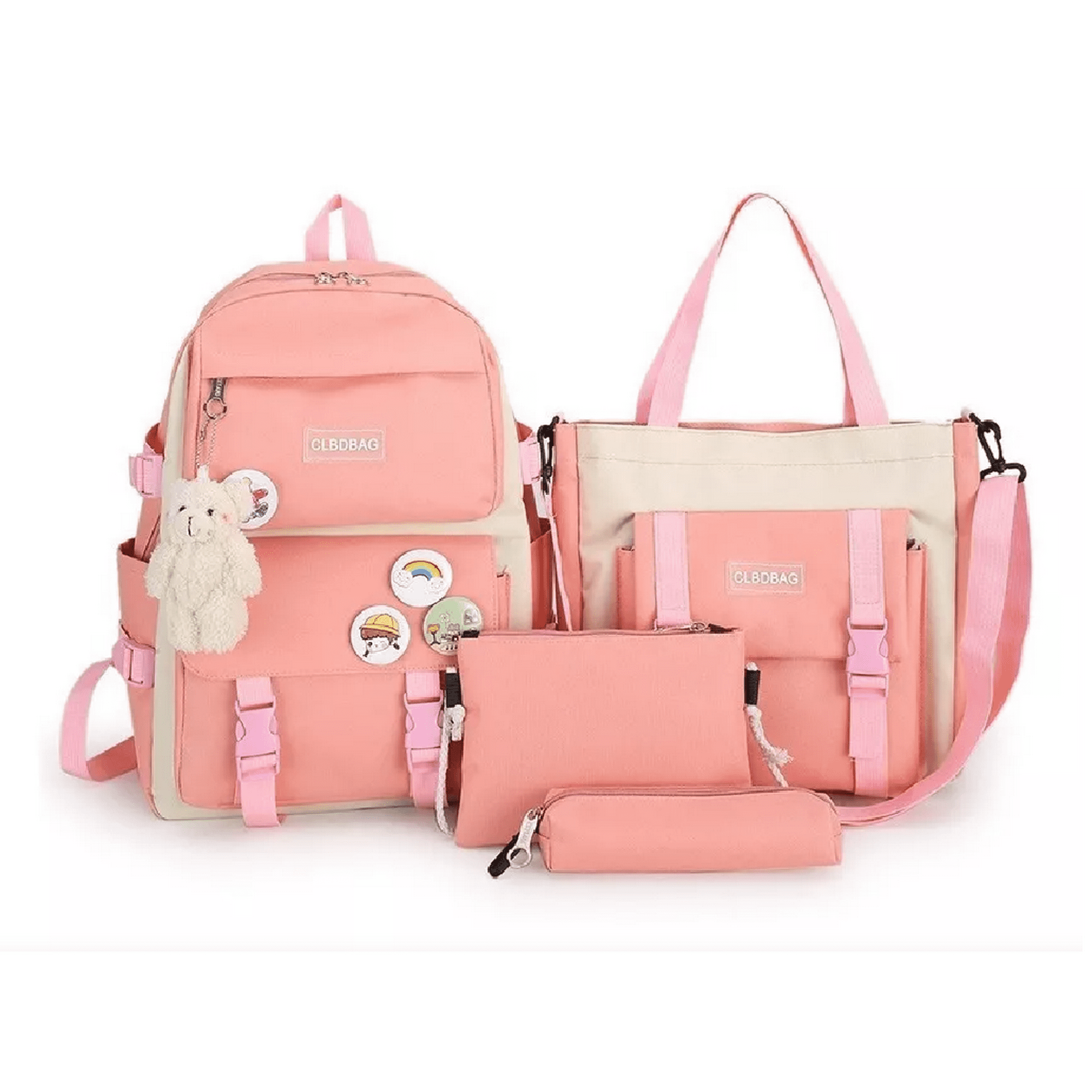 Mochilas Set 4 Pzs Escolar Bolsas Lapicera Rosa