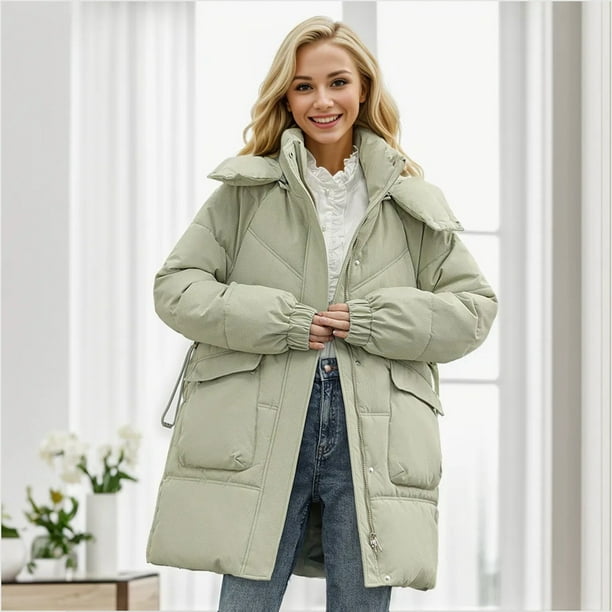 Invierno mujeres largo parka sólido chaqueta gruesa de gran tamaño delgado  con capucha cuello de piel oficina señoras abrigo outwear abrigo mujer
