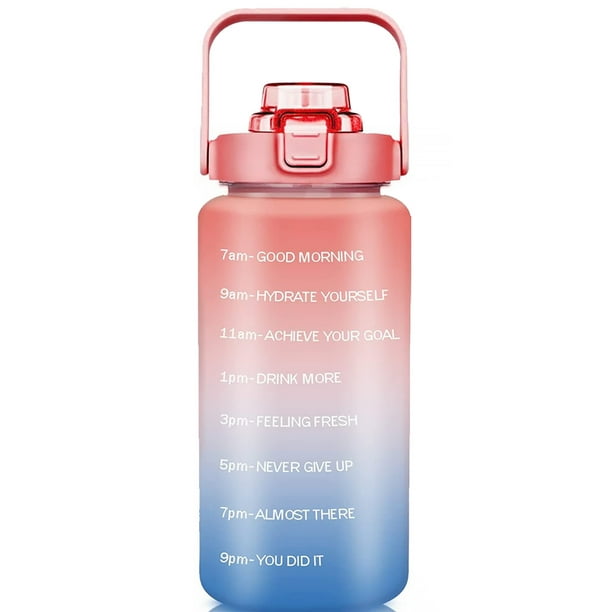 Botella de agua motivacional con marcas de tiempo y pajita, 2,2