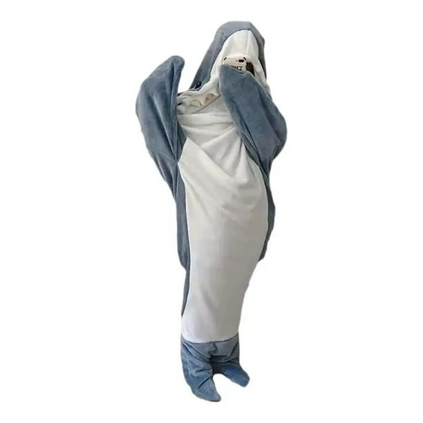 Manta de tiburón para adultos, saco de dormir con capucha, Franela