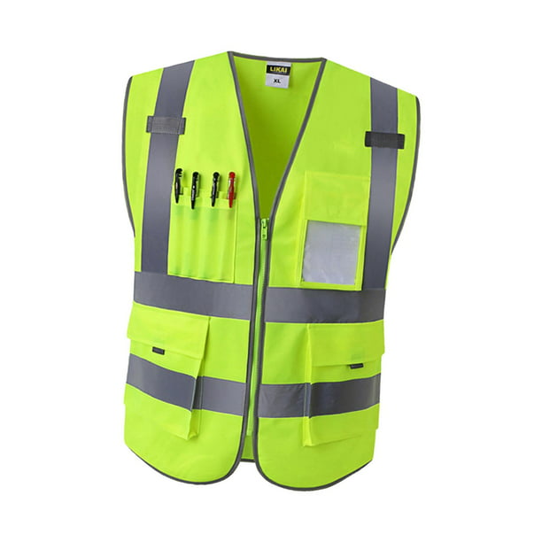 Paquete de 10 chalecos de seguridad reflectantes con bolsillos y cremallera  de alta visibilidad, chaleco de seguridad reflectante para mujeres y