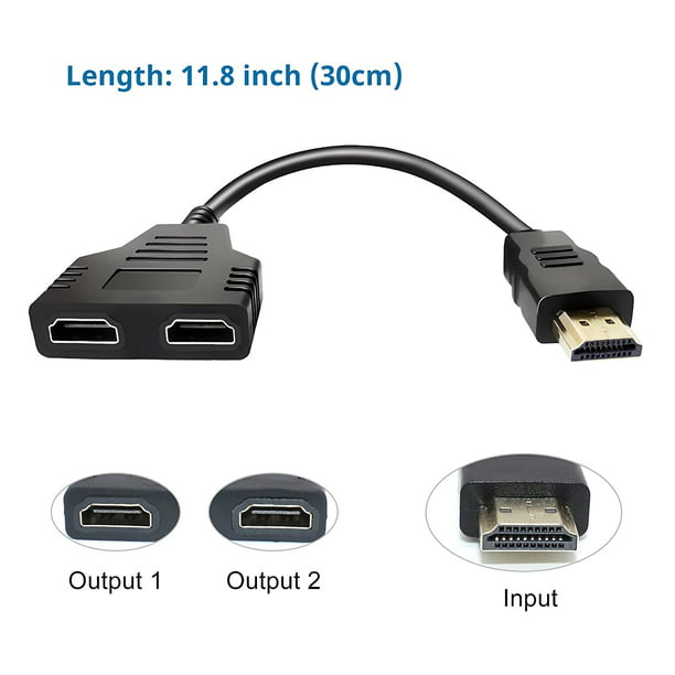 Cable adaptador divisor HDMI - Divisor HDMI 1 en 2 salidas HDMI macho a  HDMI dual hembra 1 a 2 vías para HDMI HD, LED, Lcd, TV, admite dos  televisores