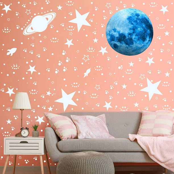 Etiquetas luminosas de la pared pegatinas de techo brillan en la Luna  oscura Decoración de la habitación de las estrellas de la estrella de cielo  brillante regalos perfectos para Niños dormitorio ropa