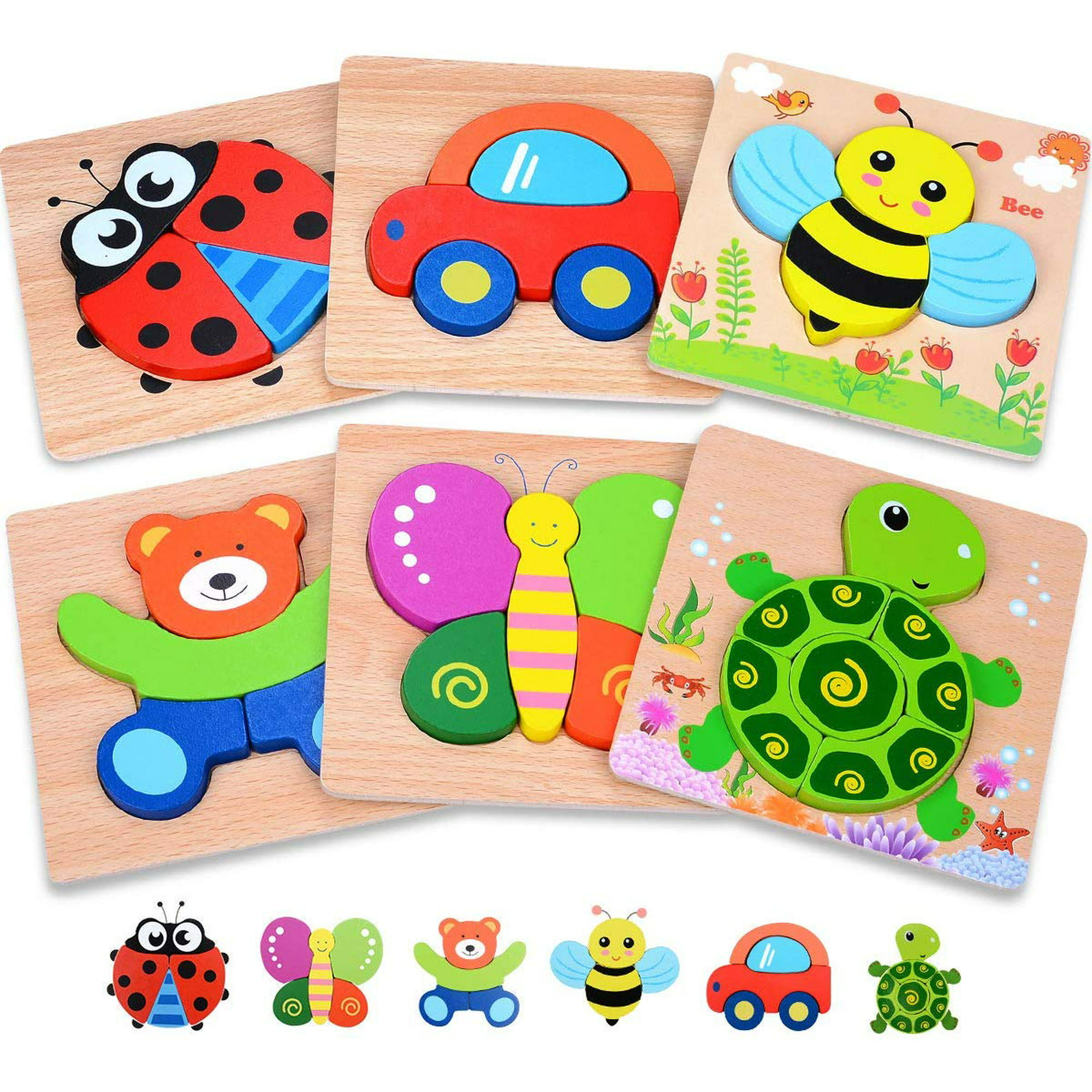 Rompecabezas de madera para niños de 3 a 5 años, paquete de 6 unidades de  30 piezas coloridos de aprendizaje educativo preescolar, juego de regalo
