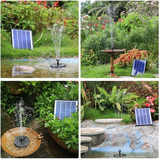 Bomba de fuente solar de 6,5 W, batería integrada de 1500 mAh, bomba de  agua de fuente flotante solar con 6 boquillas, para baño de pájaros,  acuario, estanque o decoración de jardín