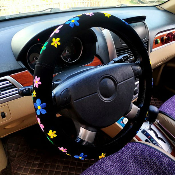 Cubiertas para volante de coche, flores coloridas, Protector de lino, funda  protectora Universal elástica Interior, accesorios para camiones Automoción  decorativa y accesorios Flores bordadas