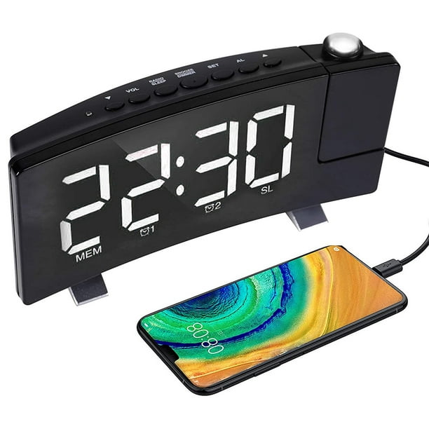 Reloj despertador de proyección para dormitorios, reloj digital LED con  proyector giratorio de 180° en la pared del techo, modelo de repetición