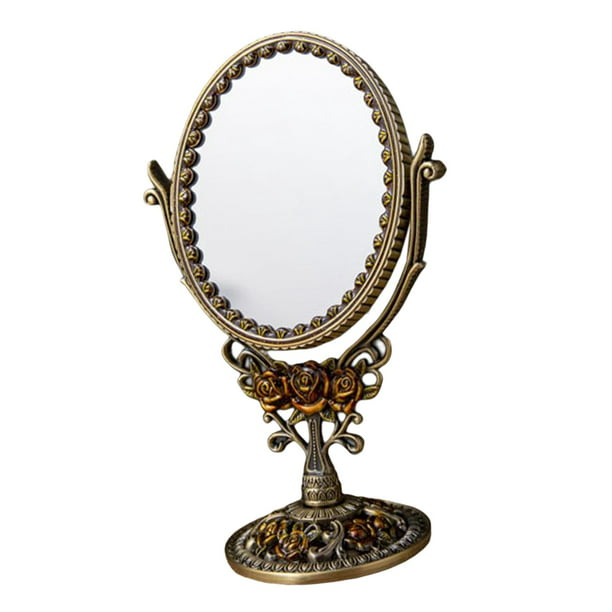 Espejo de maquillaje Vintage, espejo de tocador ovalado de mesa con Base,  espejo elegante decorativo giratorio de doble cara para exhibición de  mostrador MFZFUKR ZH-401