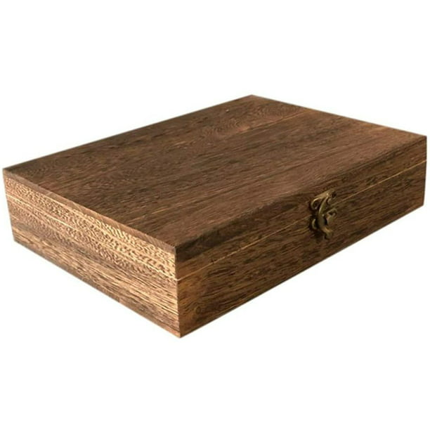 Caja de madera con tapa Caja de almacenamiento de madera Caja de madera  decorativa vintage plana Caja de artesanía Organizador de joyas Titular de  la joyería para la oficina en casa Marrón