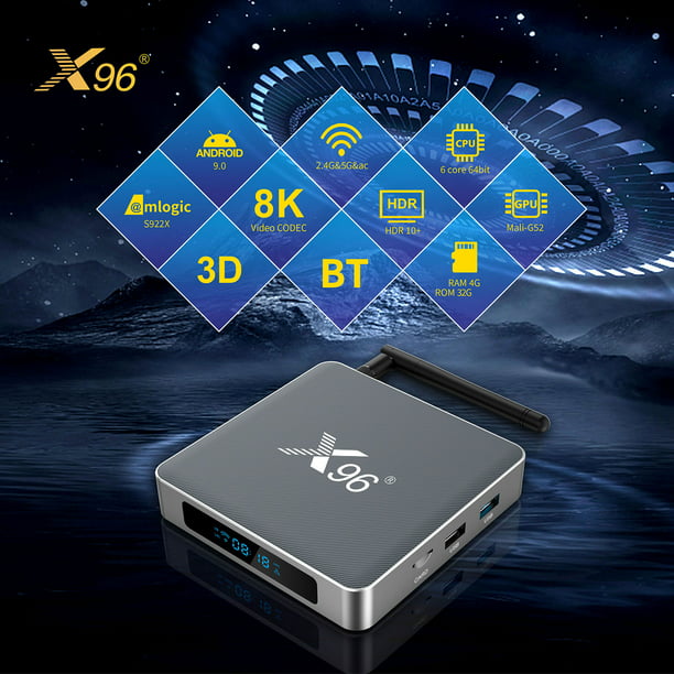 decodificador de TV por Internet Irfora X96 X9 Android 9.0 Smart TV Box  Amlogic S922X 4GB / 32GB 2.4G y 5G WiFi 1000M LAN 4K Media Player H.265 VP9  Decodificación con control