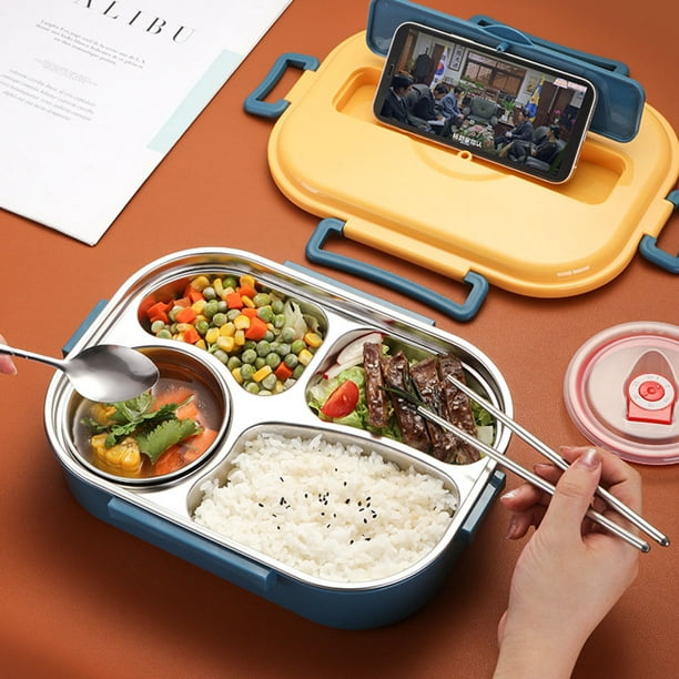 Bento Lunch Box 4 Compartimentos Portable a prueba de fugas Bento Box para  adultos Estudiantes Hombres Mujeres con