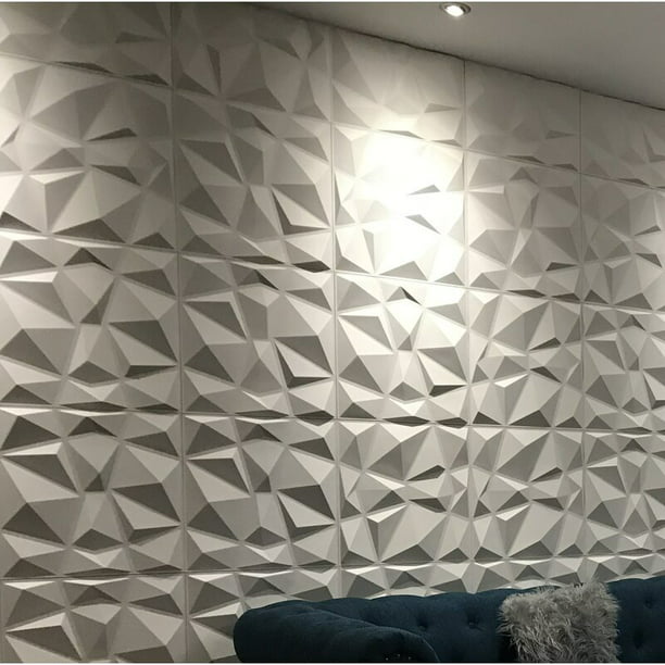 Art3dwallpanels - Panel de pared 3D de cloruro de polivinilo con diamante  para decoración de pared de interiores en blanco, para azulejos y pared