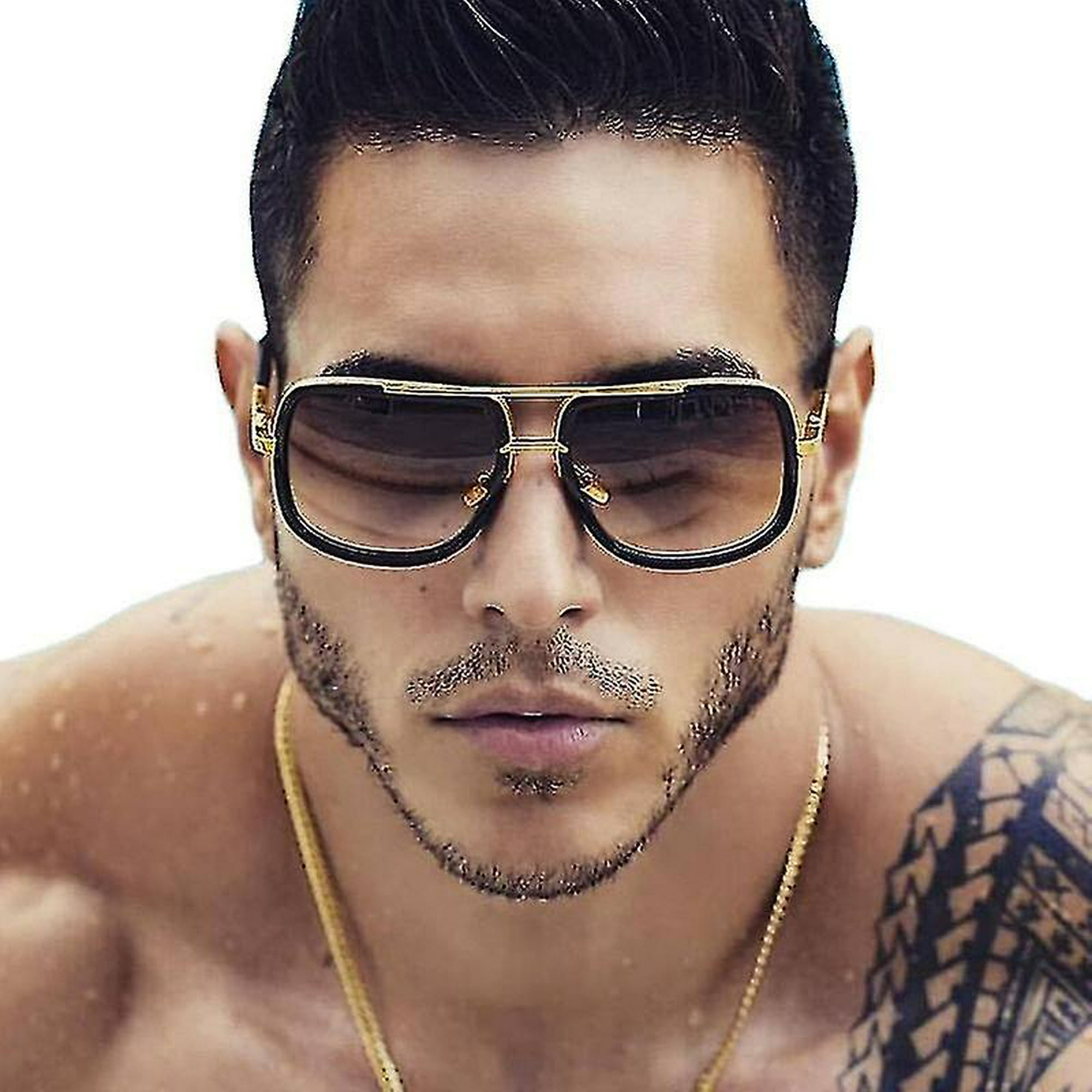 EkeNoz Gafas de sol de metal con marco grande for hombre, for