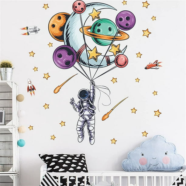 Murales de planetas, pegatinas de pared de planetas espaciales, decoración  de papel tapiz 3D, decoración de pared de arte de vinilo, adecuado para la  decoración de dormitorios de niñas y niños JAMW