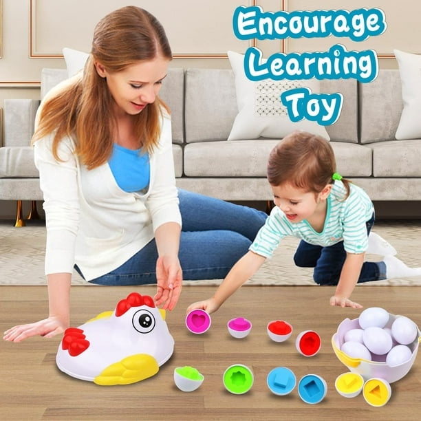 Juguetes para niños de 2 a 3 años de edad, huevo de Pascua, juguete de  gallina con 12 huevos a juego, juguetes sensoriales Montessori para bebé,  clasificador de formas de color, juguete