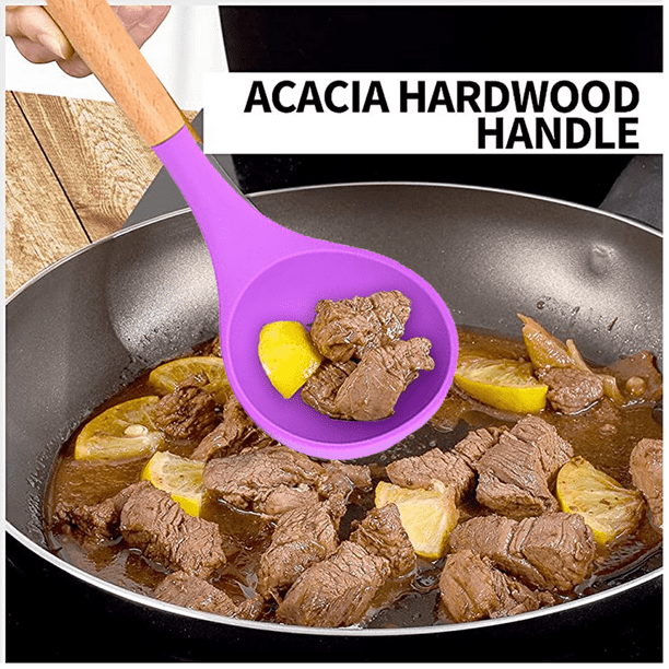 Juego de utensilios de cocina de madera, 5 piezas de acacia natural para  sartén antiadherente, herramienta de cocina, cucharón y espátulas wok