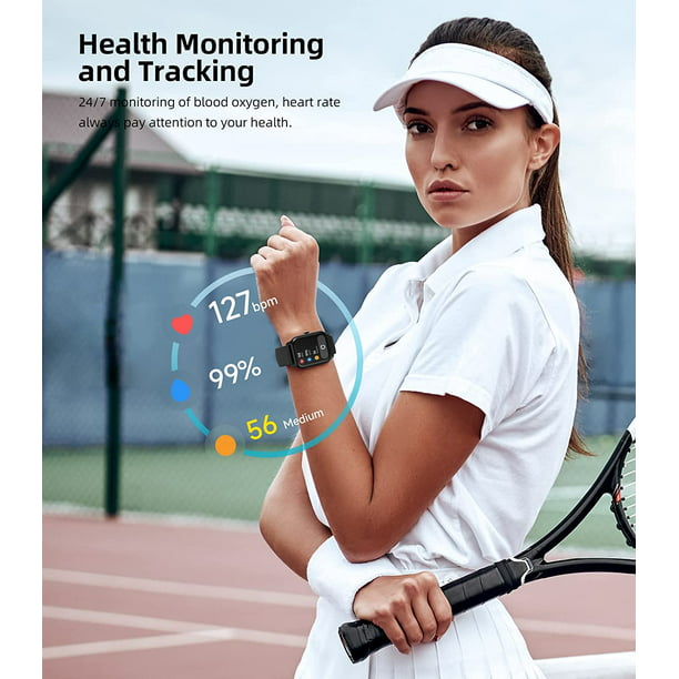 Reloj inteligente para mujer, pantalla HD de 1.7 pulgadas, monitor de  actividad física, frecuencia cardíaca y oxígeno en sangre, monitor de  sueño