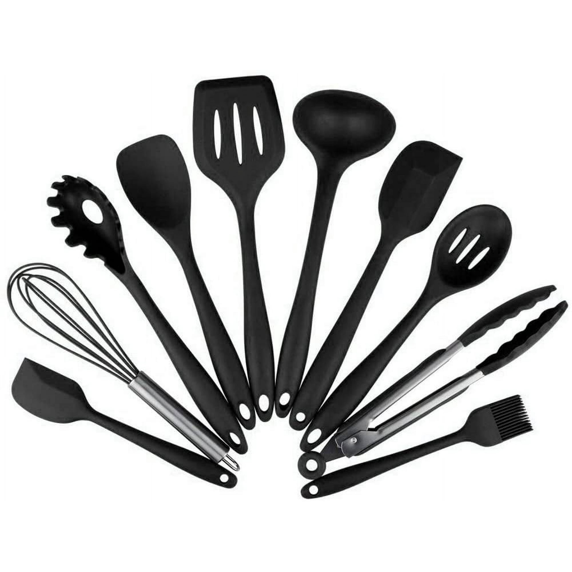 Juego de 4 espátulas y cucharones de silicona para wok, espátula, cucharón,  herramientas de cocina con mango de silicona y acero inoxidable para