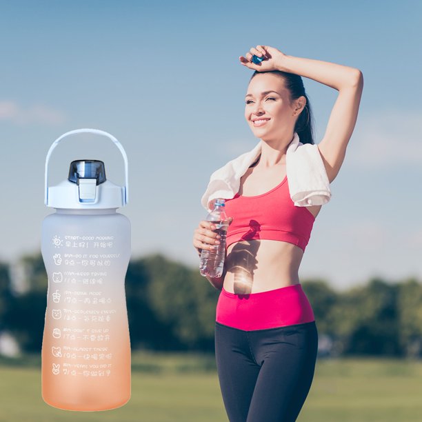 Termos para agua de plástico con marcador de tiempo Taza de bebida a prueba  de fugas deportiva (Azul) Wdftyju