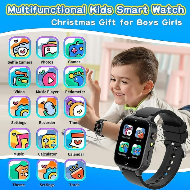Reloj inteligente de juego para niños, relojes para niños y niñas con 18  juegos de rompecabezas, pantalla táctil HD, cámara reproductor de música