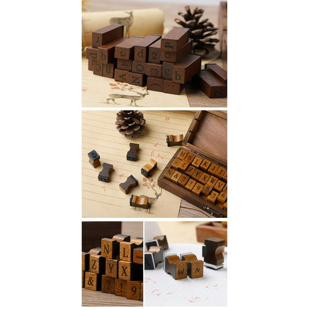Sellos de letras del alfabeto de madera, con caja de madera, sello de  símbolo, sello de goma multiusos, sello para manualidades DIY, accesorios  para