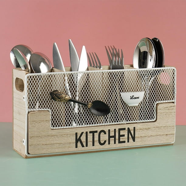 Organizador de cubiertos, cubiertos, utensilios de cocina y cubiertos para  tenedores, cucharas, cuchillos, perfecto para encimera de cocina, color