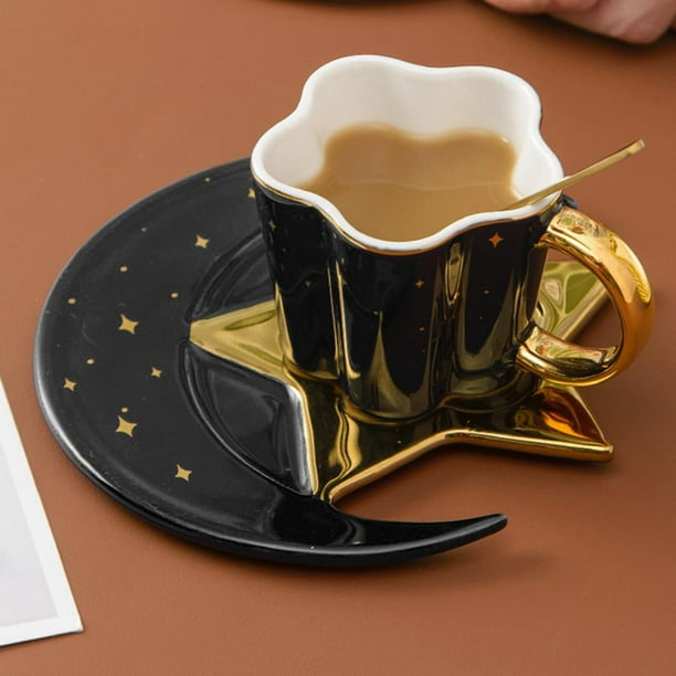Golden Edge Tazas de café de cristal, para parejas, resistentes al calor,  juego de tazas avanzadas para té de la tarde (dorado, 5.6 fl oz)