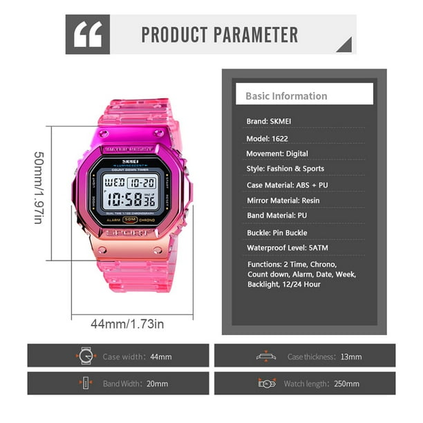 Reloj Mujer Digital Para Mujer Kuymtek Retroiluminado, Resiste Agua,  Cronómetro, Alarma y Fecha