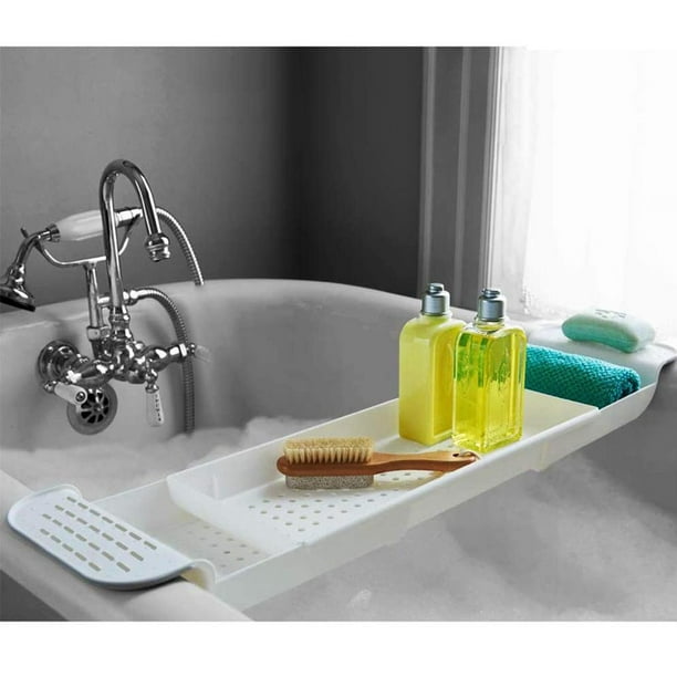 Relaxdays Bandeja para Bañera, Extensible 55,5-78 cm, Plástico, Agujeros de  Drenaje de Agua, Antideslizante