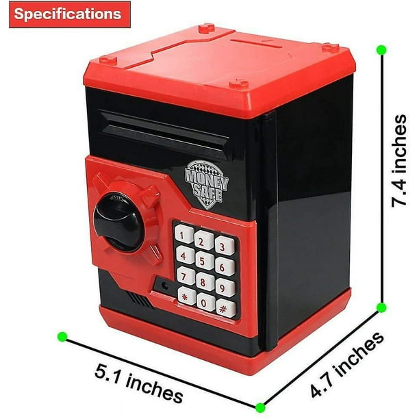 Hucha de juguete Caja fuerte Hucha con huella dactilar cajero automático  cajero automático máquina dinero moneda Caja de ahorros para niños (rojo)