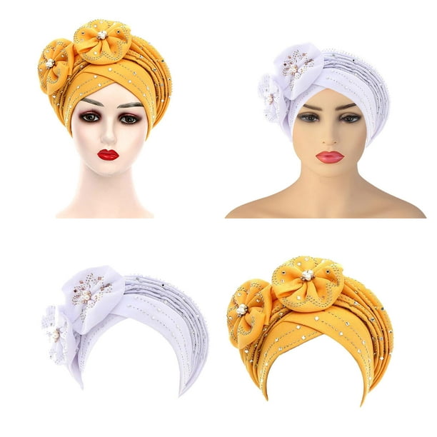 2 turbantes para mujer, musulmán para la cabeza, accesorios disfraz, accesorios para el cabello, gorro ajustable para niñas Blanco amarillo Yinane turbante | Walmart en línea
