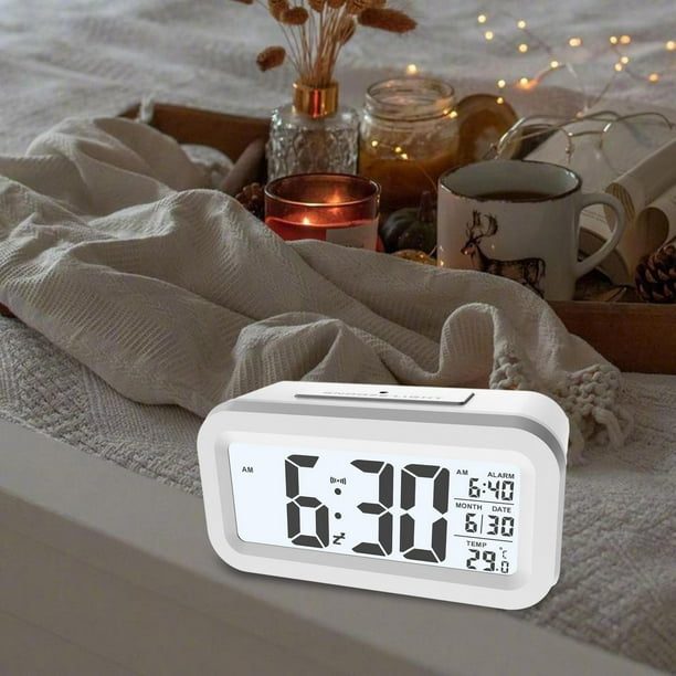Reloj despertador digital con temperatura interior Fecha Reloj de  escritorio Reloj silencioso para sala de estudio Dormitorio Mesita de noche  Oficina Blanco perfecl Reloj despertador digital