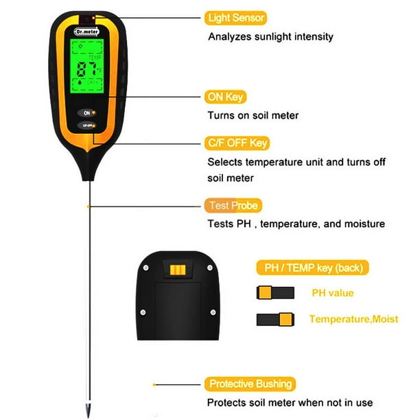 Medidor De PH Suelo, Humedad, Luz Solar y Temperatura – Instrumentos y  Sensores