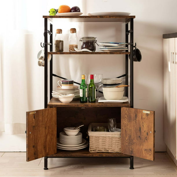 Mueble de Cocina con almacenamiento gabinete de cocina de 3 niveles, Marrón  FurnitureR Moderno