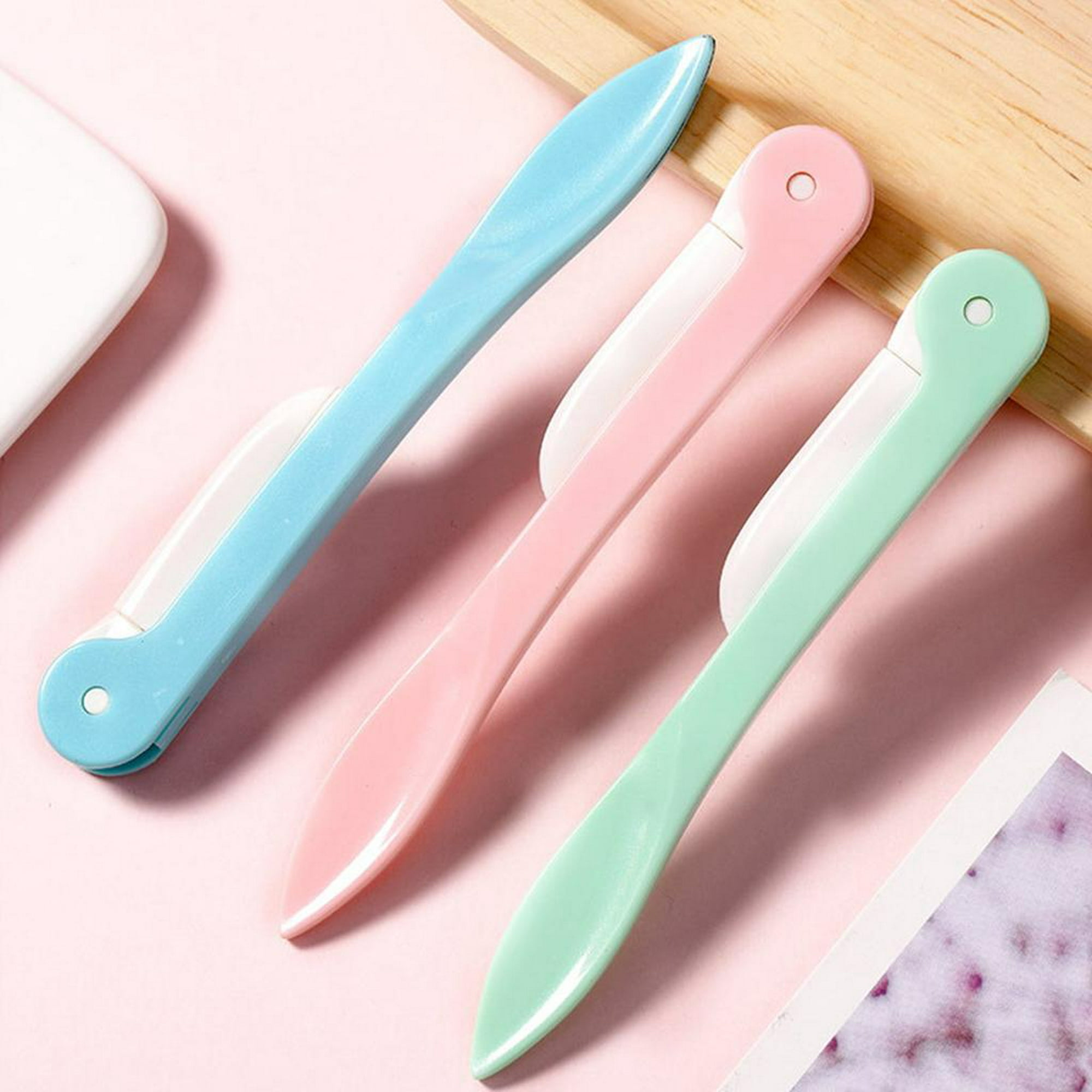 3 cuchillas de afeitar plegables para cejas, cuchillas Rosa shamjiam  Recortador de cejas plegable