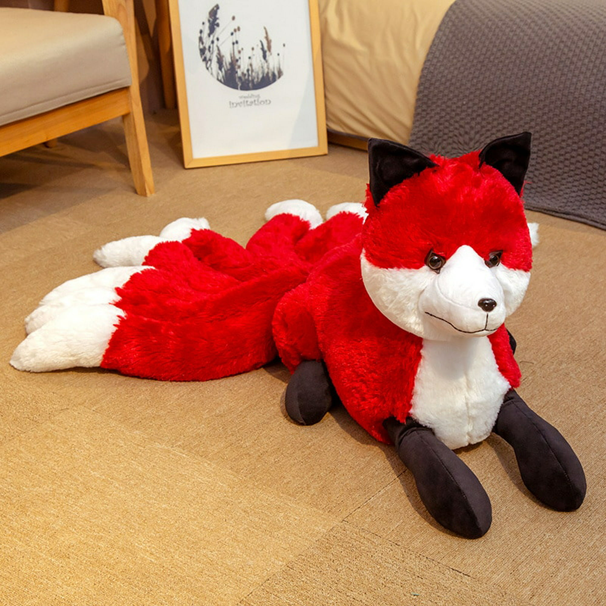 Figura de peluche de zorro de nueve colas, de nueve colas muñeco de peluche,  rojo, Kitsune, regalo creativo, zorro realista, juguete de decoración  Fivean unisex