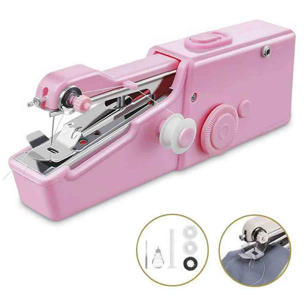 LetCart Máquina de coser de mano, máquina de coser manual de mini puntada,  máquina de coser eléctrica portátil con bobina extra, aguja para cortinas