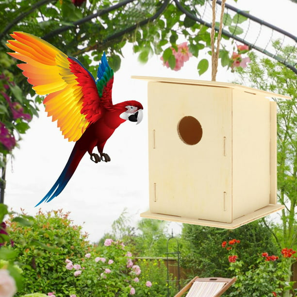 Comedero para pájaros de madera colgante, casa para pájaros con techo hecho  a mano, Patio, jardín al aire libre -  México