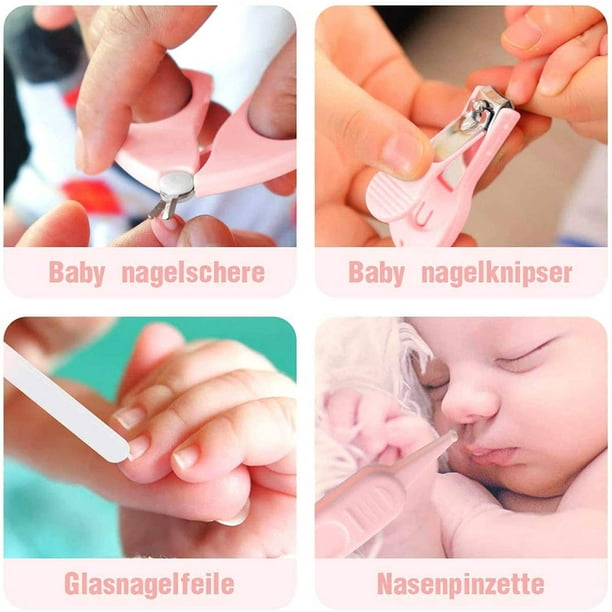  Juego de tijeras de uñas para bebé con caja para recién nacidos,  kit de pedicura para bebés (rosa) : Bebés