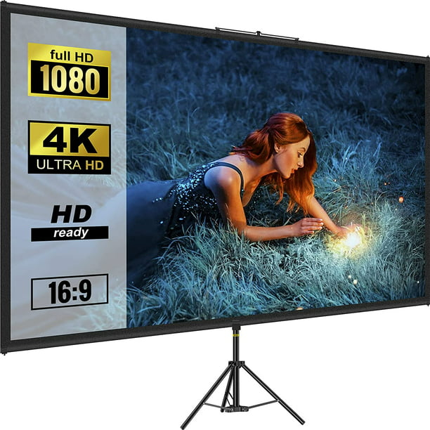 Pantalla de proyector con soporte de 100 pulgadas, pantalla de proyección  portátil 16:9 4K HD trasera frontal proyecciones pantalla de películas con