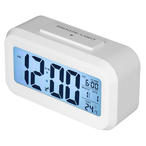 NOKLEAD Reloj despertador digital de viaje para dormitorio y oficina:  pequeño reloj de escritorio LCD con luz de fondo, fecha, temperatura,  repetición