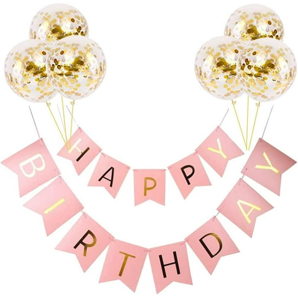 Globo de feliz cumpleaños, pancarta de feliz cumpleaños, con 2 globos de  aluminio, 4 globos de confeti, 6 globos de látex para fiesta de cumpleaños