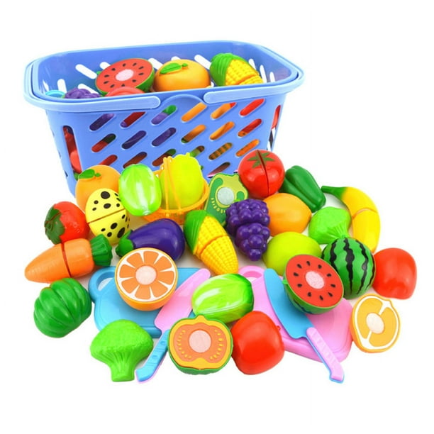 Alimentos de juguete de cocina, 24 piezas de plástico de frutas y verduras  de cocina para cortar juguetes para niños