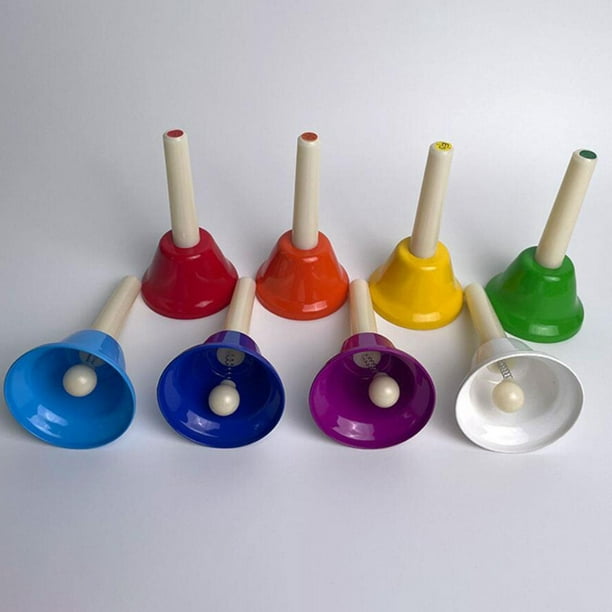 8 piezas de campanas de mano coloridas, instrumento Musical