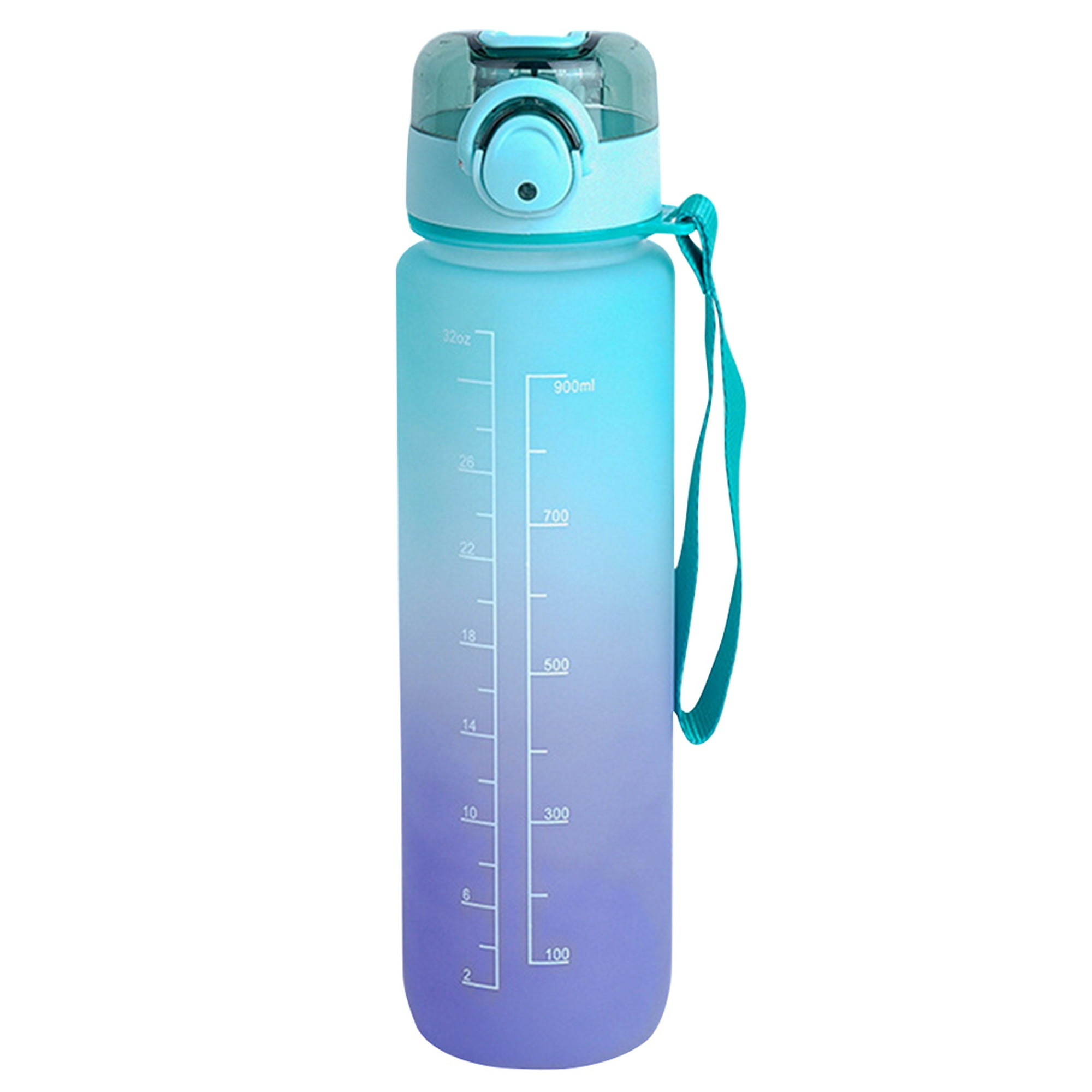 Botella de agua motivacional de 1l con tapa abatible para botella de agua potable con gradiente de paja