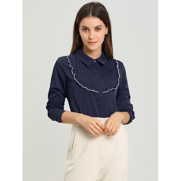 Camisas de oficina para mujer, camisa elegante con cuello de lazo en  contraste, blusas de trabajo de Unique Bargains Camisa