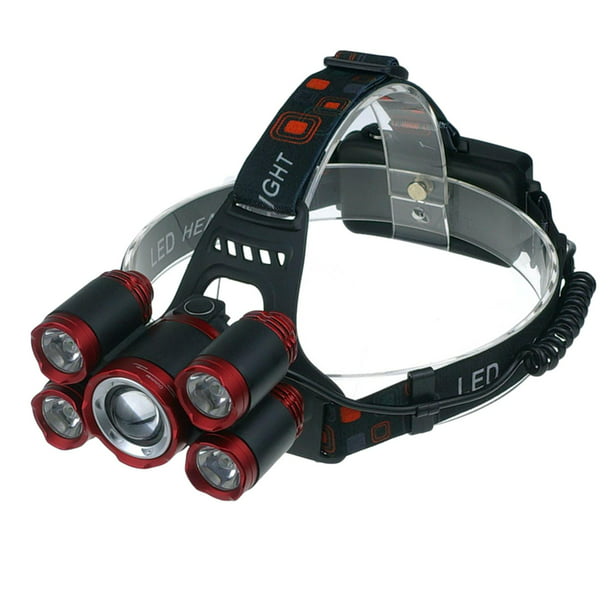 Linterna frontal recargable, 20000 lúmenes altos brillantes, 5 LED, con luz  roja y blanca, IPX4 impermeable, linterna de cabeza de 8 modos para correr