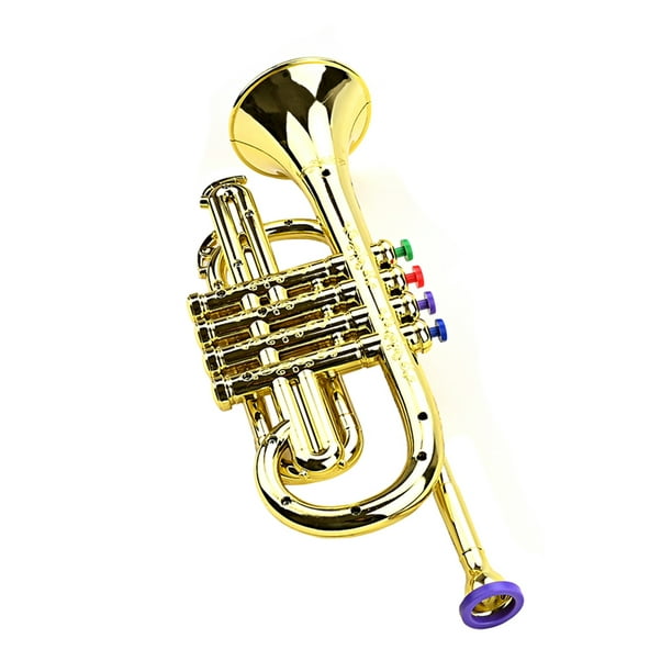 Trompeta para niños juguete educativo musical instrumentos de viento abs  trompeta de oro metálico con 4 teclas de colores para niños